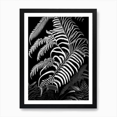 Zwergbaumfarn Linolschnitt Kunstdruck gerahmt Wandbild Poster Leinwanddruck Bild
