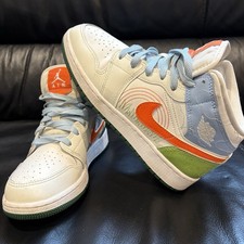 Nike Air Jordan 1 Mid SE GS Boys 5.5 Youth White Orange Stitch DX2462-100