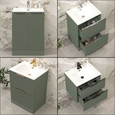 Modern Bathroom Vanity Unit Ceramic Basin Sink Cabinet Satin Green 600/700/800mm
