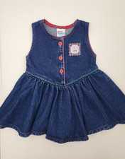 Vintage Oshkosh Plaid Denim Jumper Dress Girl 24 months Made in USA