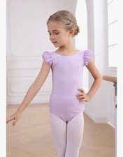 Purple Girls Flutter Sleeve Dance Leotard Size 4-6