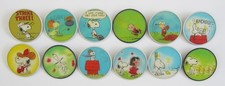 Complete Set 12 Peanuts Charlie Brown Snoopy 1971 Vari-Vue Lenticular Pin/Button