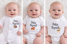 Image of PERSONALISED Unisex babygrow clothing giraffe monkey vest & bib set BABY SHOWER