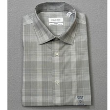Calvin Klein Steel Men's Stretch RegFit Dress Shirt Olive Multi 15.5 32-33 $85