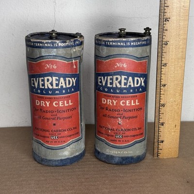 2 Vtg 1929 Eveready No 6 Radio Ignition Dry Cell Battery