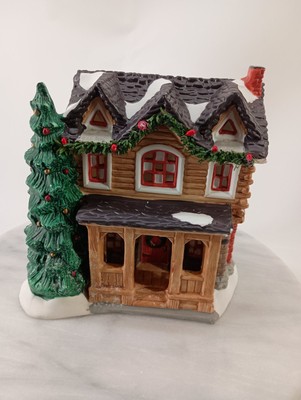 Vintage 1994 Seasonal Specialties Ceramic  Log Cabin Christmas Village House