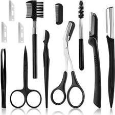 12-in-1 Eyebrow Grooming Kit Trimmer Set Dermaplaning Razor Tweezer Scissor Tool