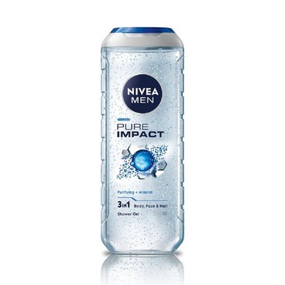 NIVEA MEN Hair, Face & Body Wash, Pure Impact Shower Gel, 500ml.