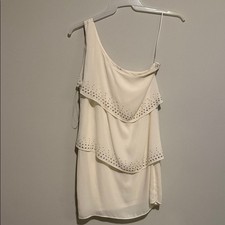 EXPRESS One-Shoulder Dress White Gold Rhinestone Studs Women’s Size 6