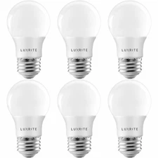 Luxrite A15 LED Light Bulb 40W Equivalent Dimmable 2700K 600lm E26 Base 6-Pack