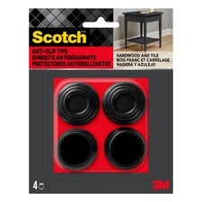 Scotch Black 1-1/8" Rubber Chair Leg Tips Furniture Feet Caps 4 Pack