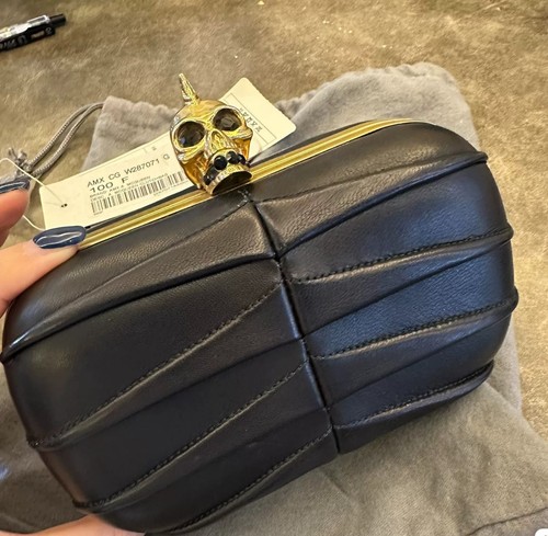 Alexander McQueen Skull Mohawk Clutch Bag In Black Leather