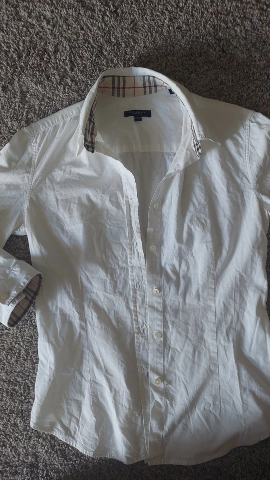 BURBERRY 女式白色正装衬衫 - M 码长袖纽扣经典 — 第 3/4 张图片