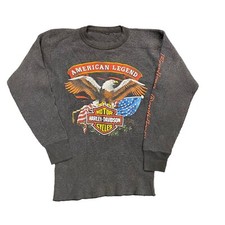 Vintage 80s Harley Davidson 3d Emblem Thermal LS Shirt Sz S/M See Measurements
