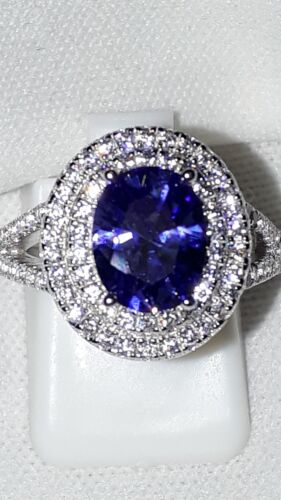  925 STERLING SILVER CZ  TANZANITE  ENGAGEMENT  RING UK N USA 7 - Picture 1 of 9