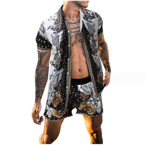 Hawaiian Mens Set Short Sleeved Shirt+Shorts Summer Casual Beach Two-Piece Set - Picture 8 of 21