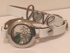 Details About Origami Owl 725 White Leather Wedding Wrap Bracelet Medium Silver Locket