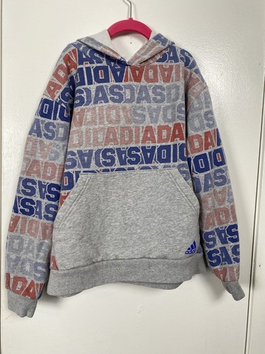 Adidas Youth Gray Big Boys Fade Print Hoodie Sweatshirt Size L 14/16