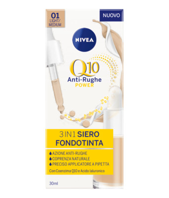 NIVEA Q10 ANTI-WRINKLE POWER 3IN1 SERUM FOUNDATION 01 LIGHT MEDIUM FACE 30ML