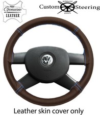 2 TONE BROWN LEATHER STEERING WHEEL COVER FOR VW VAN T5 03-10 SKY BLUE ST DIY
