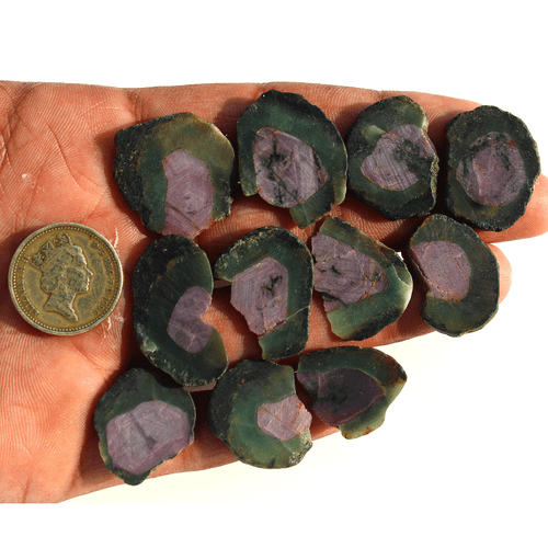 11 Pcs Natural Rare Watermelon Ruby Untreated 22mm-23.7mm Slice Rough Gemstones - Picture 1 of 14