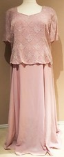 Mother of Bride Formal Gown Beaded A-Line Short Sleeve Rose Pink L M FREE Purse
