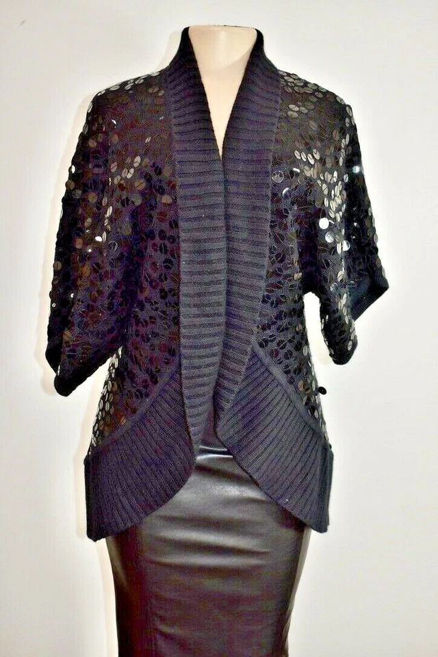 Twelve Black Viscose Beaded Jacket/Sweater Size Medium On Sale sn - Image 3 of 4
