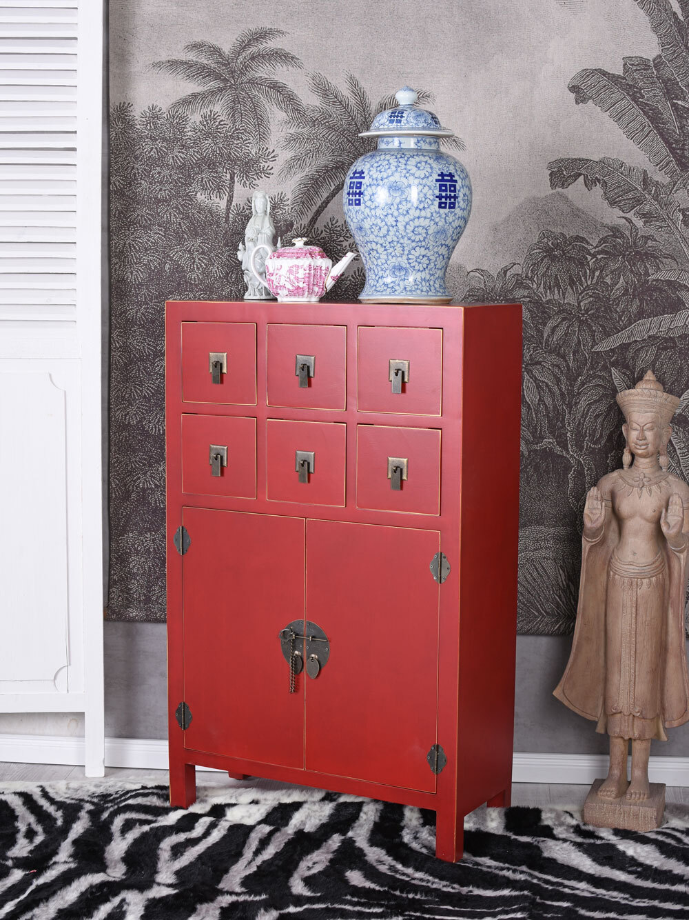 Schrank Chinoiserie Schubladenschrank chinesischer Hochzeitsschrank rot Kommode