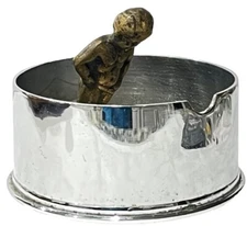 Vintage 1944 Trench Art Ashtray  75mm Artillery Shell +Brass Peeing Boy Figurine