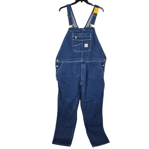 Carhartt Men 48×36 Bib Overalls Denim Blue OR4672-M Loose Fit Workwear