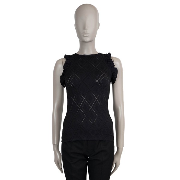 72026 authentisch Chanel schwarz 22M COCO BEACH POINTELLE RÜSCHEN STRICK Top Shirt 36 XS