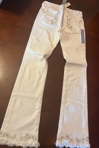Grace In LA Womens Easy Fit boot cut Jeans With Embroidered Hem White sequin - Picture 2 of 10