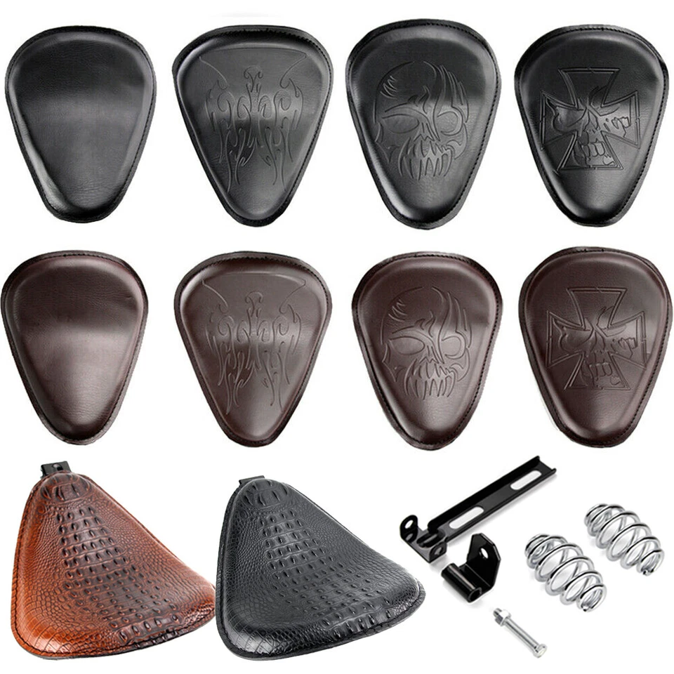 Motorcycle 3" Spring Solo Style Bracket Seat For Harley Sportster Chopper Bobber - Image 2 of 4