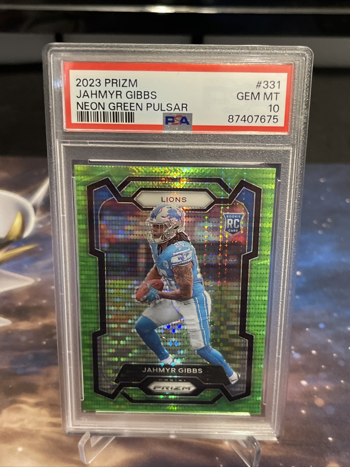 2023 Jahmyr Gibbs RC #331 Neon Green Pulsar Prizm Psa 10 Gem Mint!
