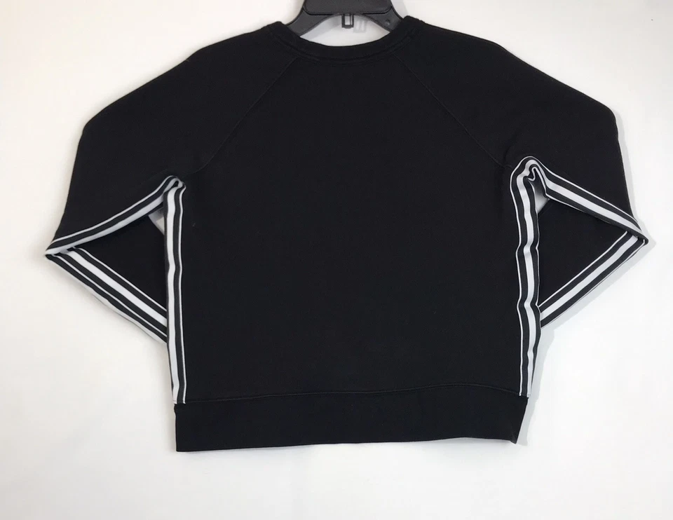 Sudadera Athleta Negra para Mujer Cuello Redondo Blanco Rayas Forrada de Vellón 24/7 Talla S Foto 3 de 4