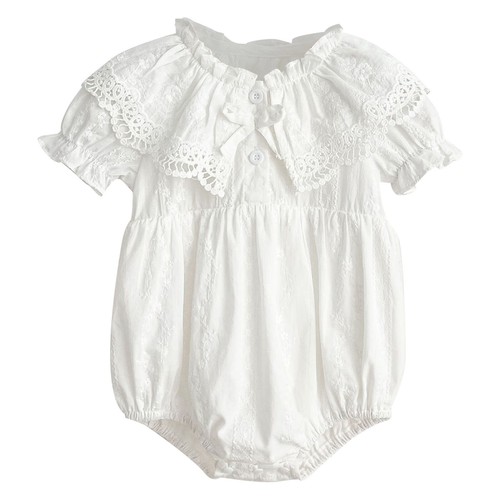 Baby Girl Romper Dress Lace Ruffles Collar Bodysuit One Piece Christening Outfit - Picture 19 of 38