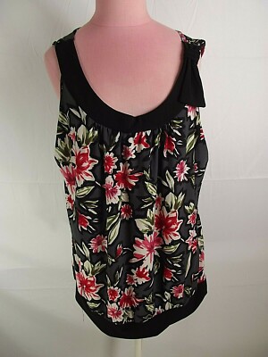 Blouse CJ Banks Femme 3X – Noir/Rouge, Motif Floral, Dentelle, Doublée