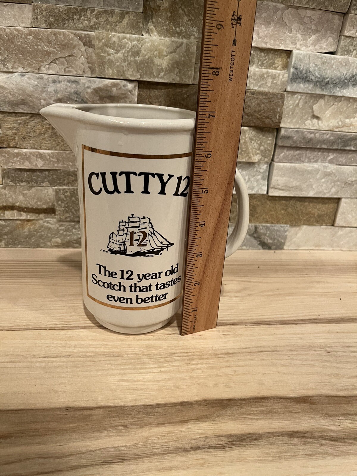 CUTTY 12 Bar PITCHER 7"H ceramic tan scotch whiskey pitcher barware 