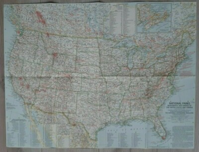 National Geographic Map National Parks Monuments Of The USA & Canada, (May 1958)