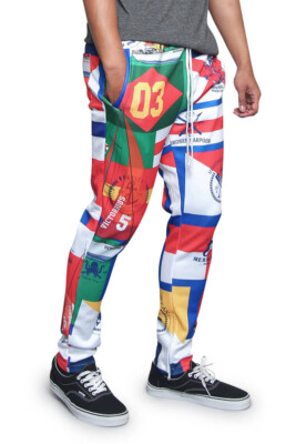 Men's Sailing Flag Print Jogger Techno Track Pants with Ankle Zipper  TR572-DD6D