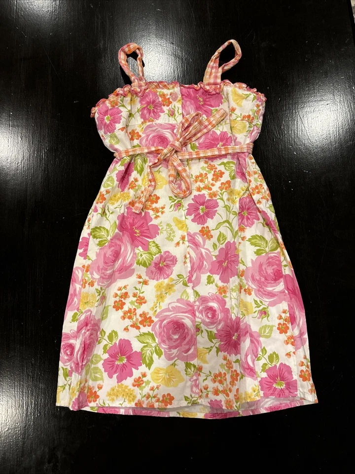 BABY LULU Sun Dress 5 Pink Yellow Green Orange Floral Beach - Image 4 of 4