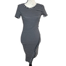 KToo Women's Size Medium Black White Striped Wrap Style Short Sleeve Dress