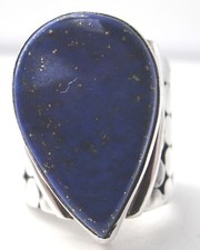 Sterling Silver Lapis Ring Pear Cabochon Scroll Design Size 6 Smooth Bezel