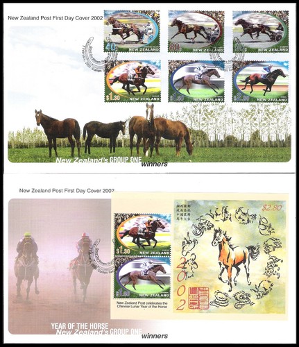 NEW ZEALAND 2002 YEAR OF THE HORSE FDC DUO (VF) - 第 1/1 張圖片