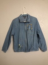 Koret Womens Blue Denim Jacket Collared Zipper Long Sleeve Size M