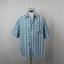 George Men's Short Sleeve Button-Up Shirt Blue Plaid 42-44 Large 2540