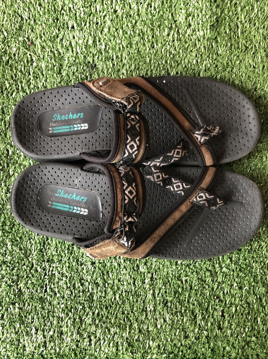 Skechers Women Size 8 M Brown Strappy Thong Toe Sandals Hook  display picture 2