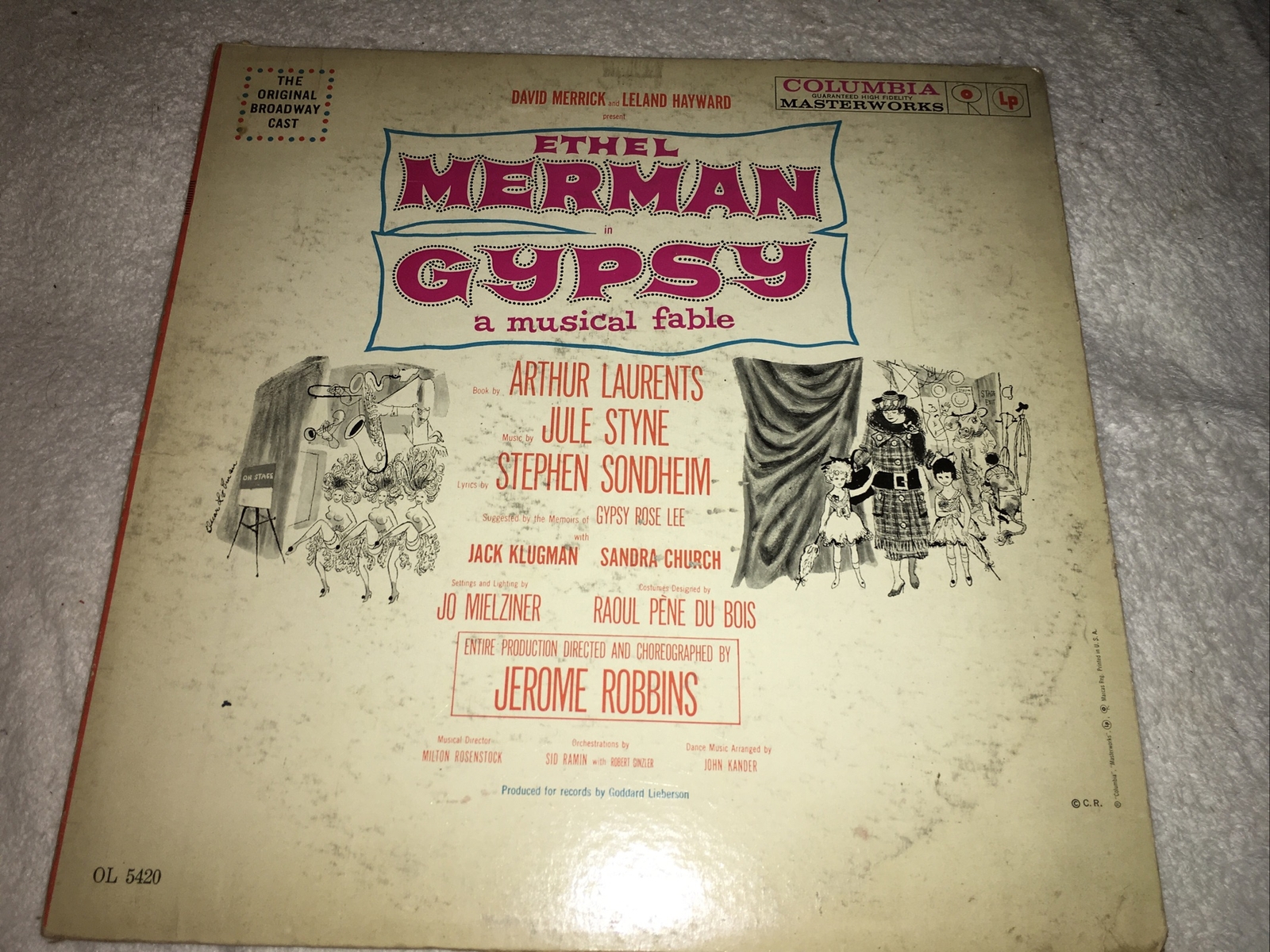 Gypsy A Musical Fable Ethel Merman Jack Klugman 1959 LP. 6 eyes, OL