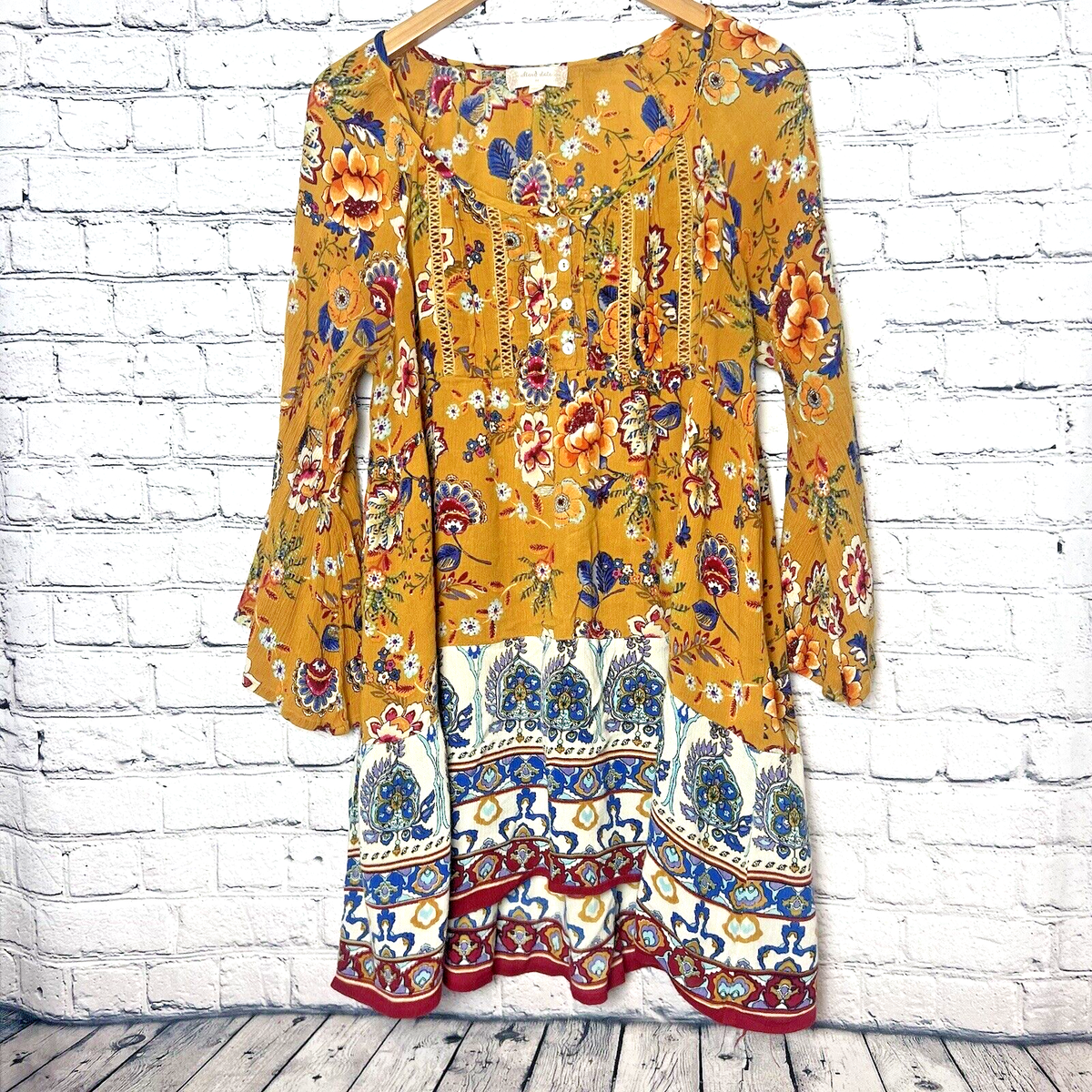 Altar'd State Dress Size Medium Mustard Yellow Bell Sleeve Hi Low Boho Floral | eBay Altar'd State Dress Size Medium Mustard Yellow Bell Sleeve Hi Low Boho Floral | eBay