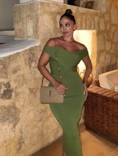 Zara Green Knit Off Shoulder Surplice Neckline Midi Bodycon Dress New Bloggers